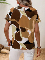 Contrast Round Neck Short Sleeve Blouse - Trendsi - Flyclothing LLC