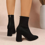Point Toe Block Heel Ankle Boots - Trendsi - Flyclothing LLC
