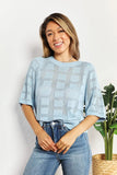 Mandy Ribbed Trim Round Neck Knit Top - Trendsi
