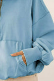 BiBi Stitch Detailed Elastic Hem Half Zip Fleece Hoodie - Trendsi - Flyclothing LLC