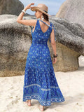 Printed V-Neck Tie Shoulder Dress - Trendsi - Flyclothing LLC