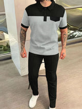 Men‘s Full Size Waffle-Knit Contrast Top and Pants Set Plus Size - Trendsi - Flyclothing LLC