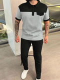 Men‘s Full Size Waffle-Knit Contrast Top and Pants Set Plus Size - Trendsi