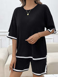 Contrast Trim Round Neck Top and Shorts Set - Trendsi - Flyclothing LLC