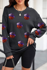Sequin Pumpkin Long Sleeve Sweatshirt - Trendsi - Flyclothing LLC