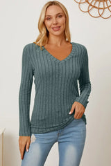 Basic Bae Full Size Ribbed V-Neck Long Sleeve T-Shirt - ShopBasicbae - Flyclothing LLC