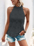Lace Grecian Neck Tie Back Top - Trendsi - Flyclothing LLC