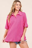 BOMBOM Ribbed Collared Neck Top - Trendsi