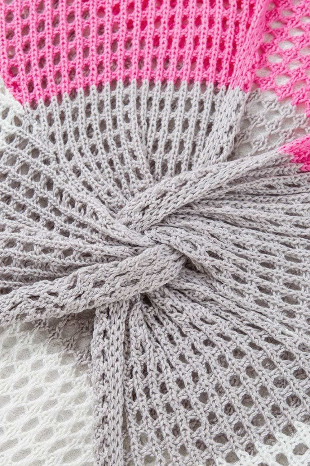 Twisted Back Round Neck Contrast Knit Cover Up - Trendsi - Flyclothing LLC