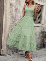 Smocked Scoop Neck Sleeveless Tank Dress - Trendsi - Flyclothing LLC