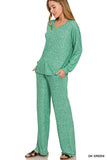 Zenana Soft Melange Long Sleeve Tee & Pants Set - Trendsi - Flyclothing LLC