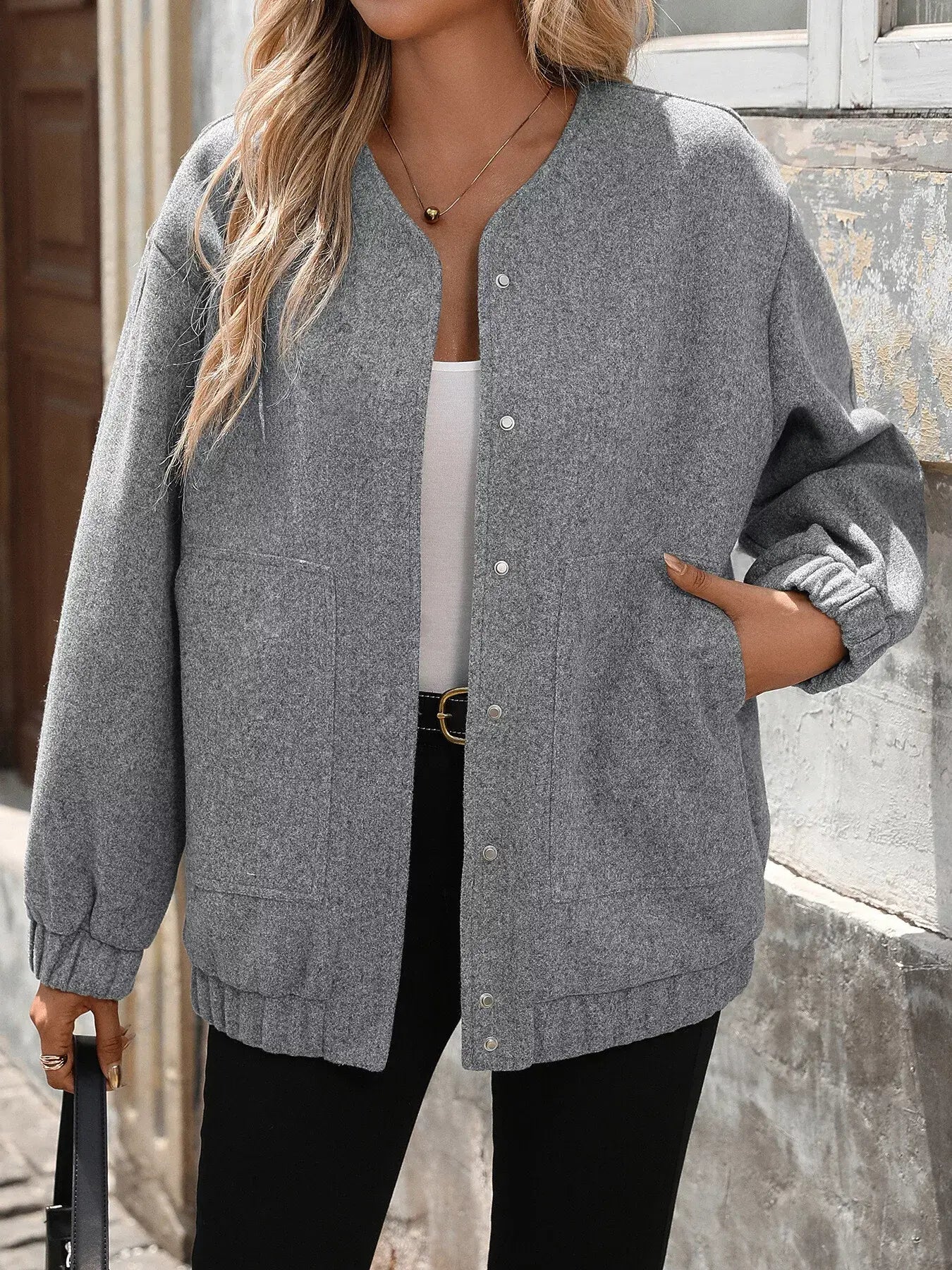 Snap Down Dropped Shoulder Jacket - Trendsi - Flyclothing LLC