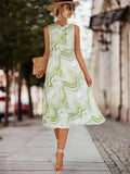 Printed Sleeveless Midi Dress - Trendsi