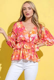 And The Why Ruffled Printed Puff Sleeve Blouse - Trendsi