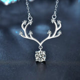 1 Carat Moissanite 925 Sterling Silver Deer Antler Pendant Necklace - Trendsi - Flyclothing LLC