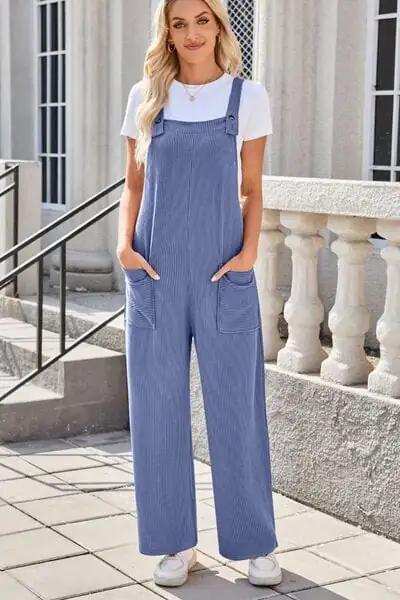 Lovelet Square Neck Wide Strap Overalls with Pockets - Trendsi - Flyclothing LLC