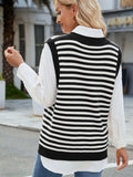 Slit V-Neck Striped Sweater Vest - Trendsi - Flyclothing LLC