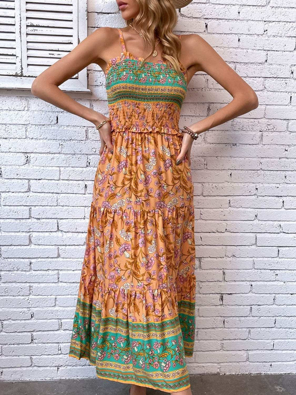 Printed Square Neck Midi Cami Dress - Trendsi - Flyclothing LLC
