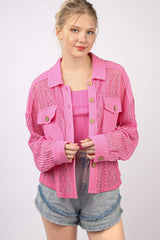 VERY J Button Up Long Sleeve Lace Shirt - Trendsi - Flyclothing LLC