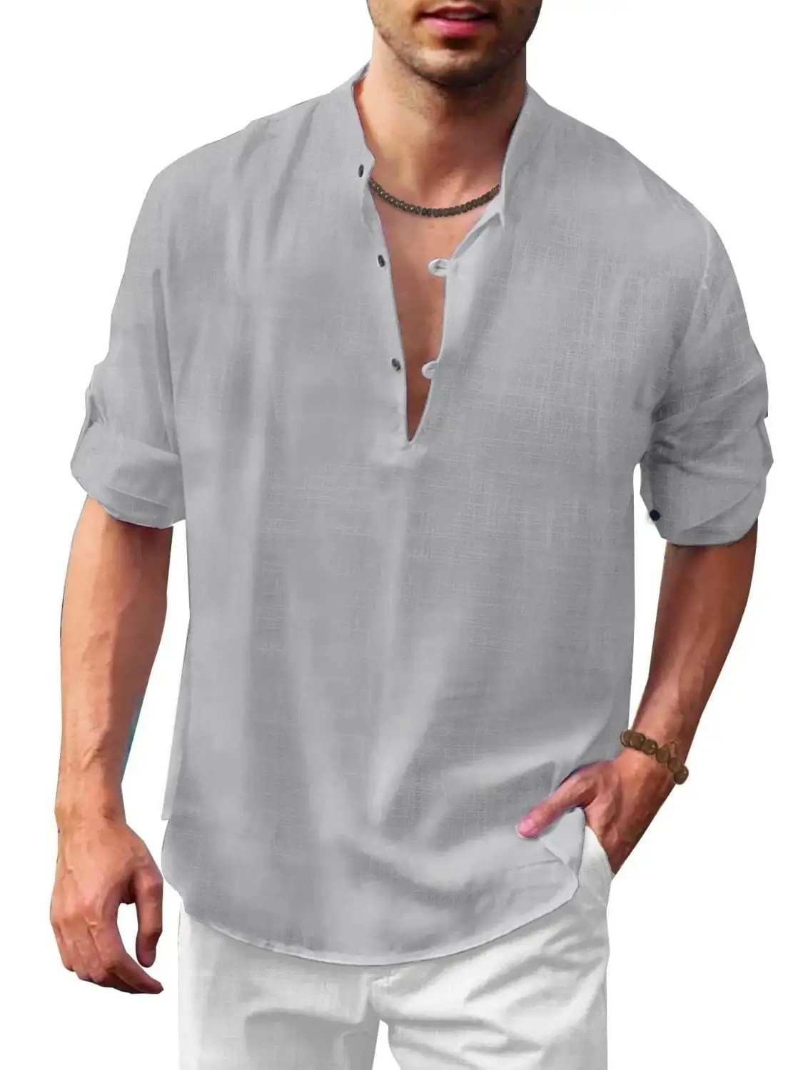 Men's Full Size Half Button Long Sleeve Shirt Plus Size - Trendsi - Flyclothing LLC