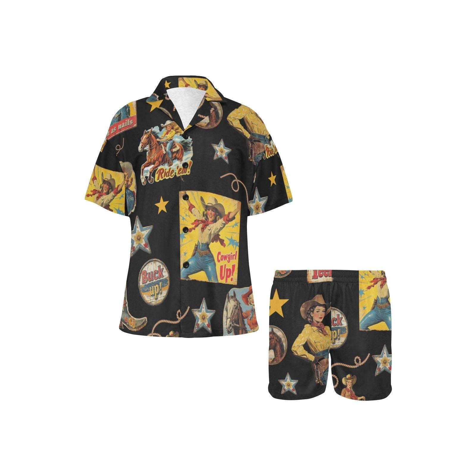 Baha Ranch Vintage Cowgirl Collage Western Pajama Set - Baha Ranch Western Wear - Flyclothing LLC