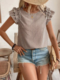 Ruffled Printed Round Neck Cap Sleeve Blouse - Trendsi