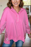 Sequin Half Button Long Sleeve Sweatshirt - Trendsi - Flyclothing LLC