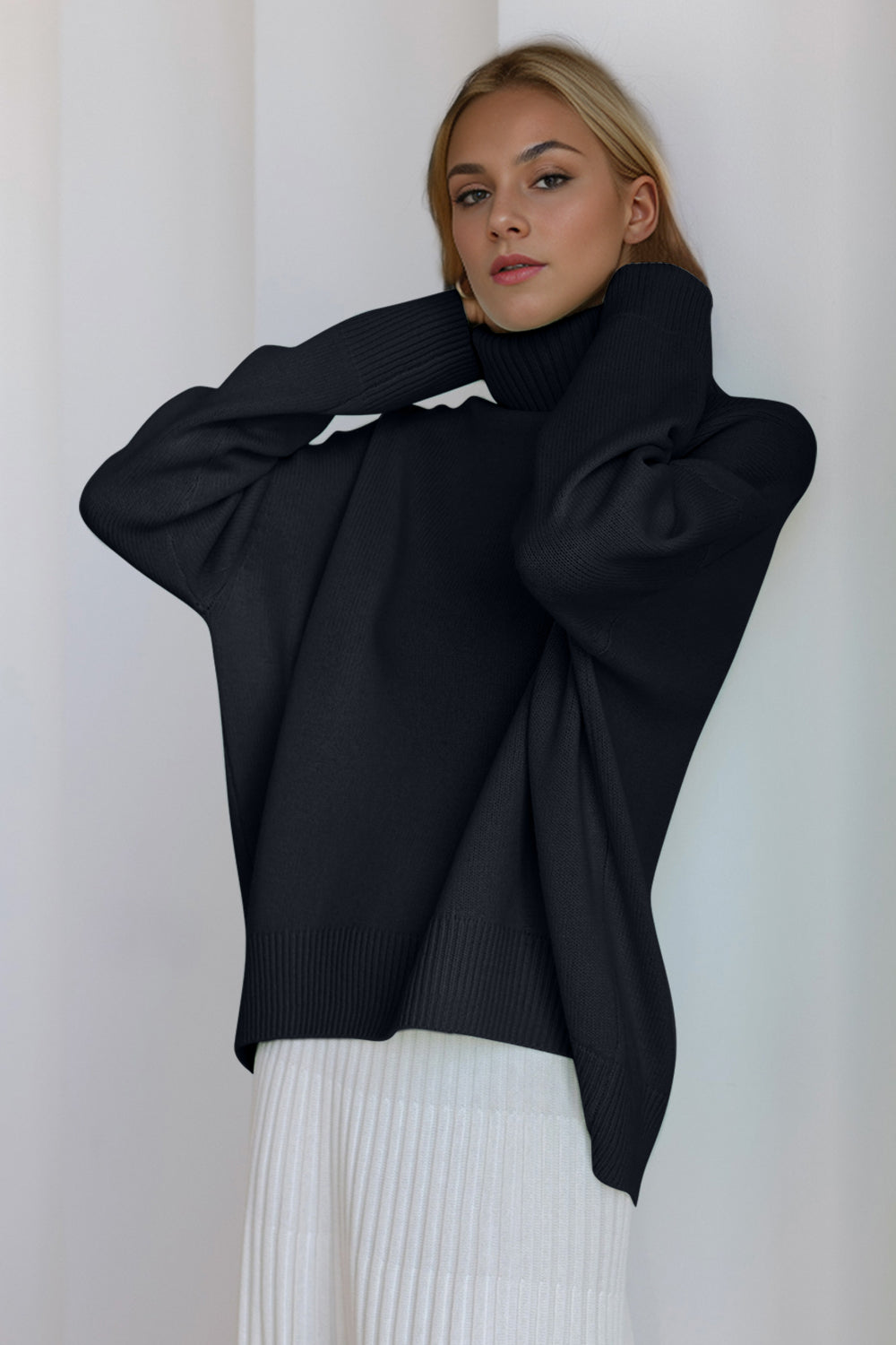 Basic Bae Turtleneck Dropped Shoulder Long Sleeve Sweater - ShopBasicbae - Flyclothing LLC
