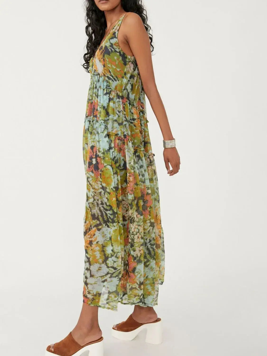Printed V-Neck Sleeveless Dress - Trendsi - Flyclothing LLC