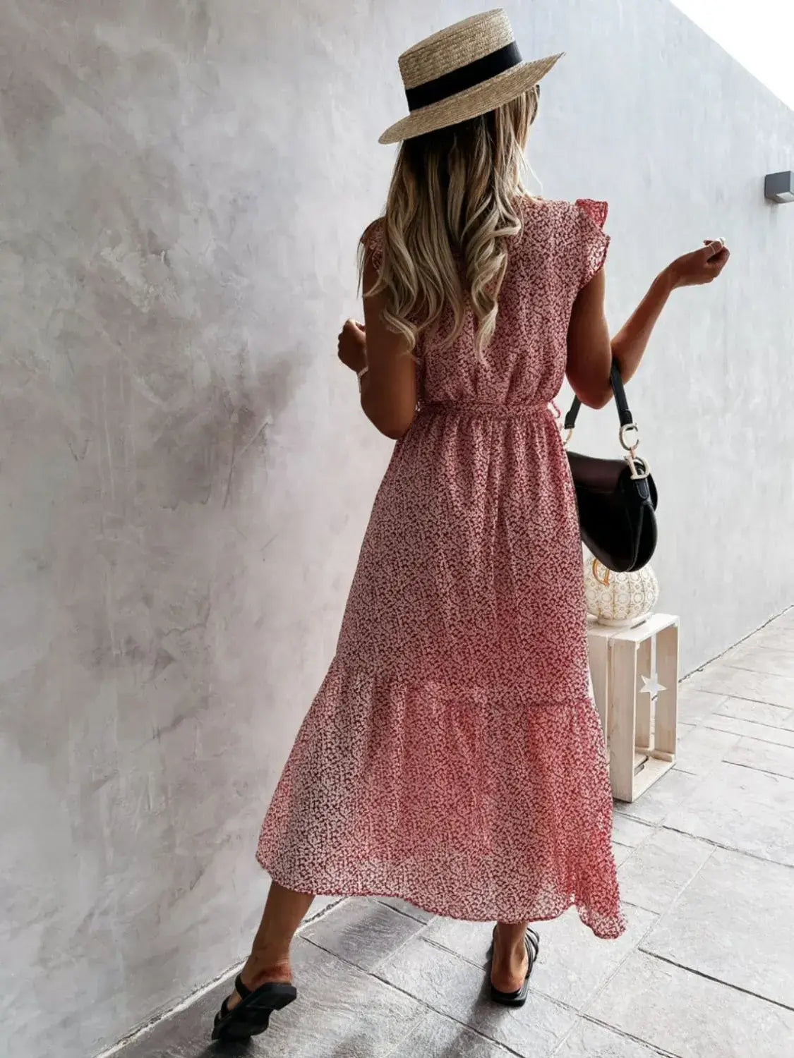 Ruffled Surplice Printed Cap Sleeve Dress - Trendsi - Flyclothing LLC