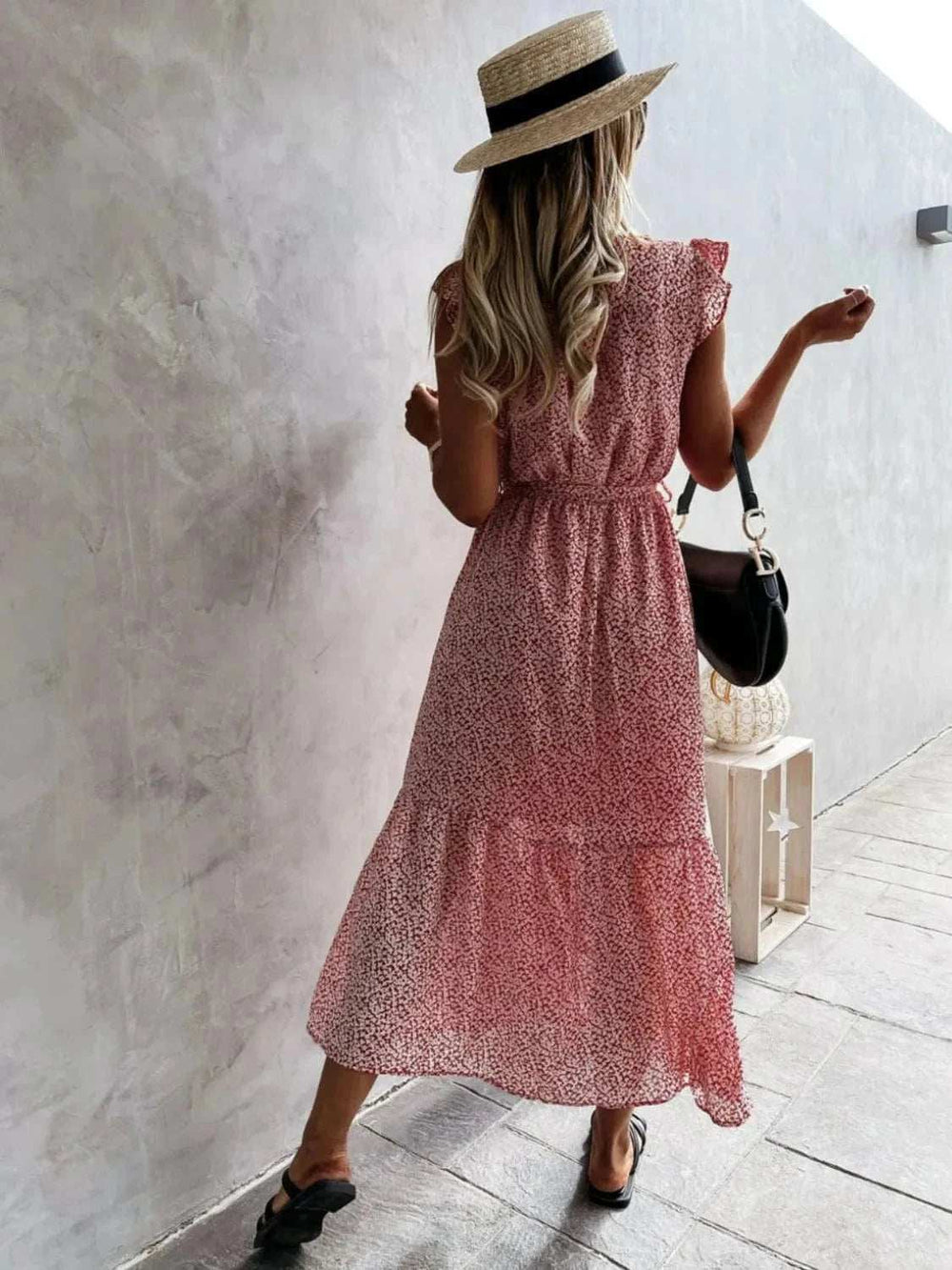 Ruffled Surplice Printed Cap Sleeve Dress - Trendsi - Flyclothing LLC