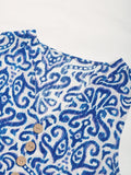 Perfee Decorative Button Printed Notched Sleeveless Midi Dress - Trendsi