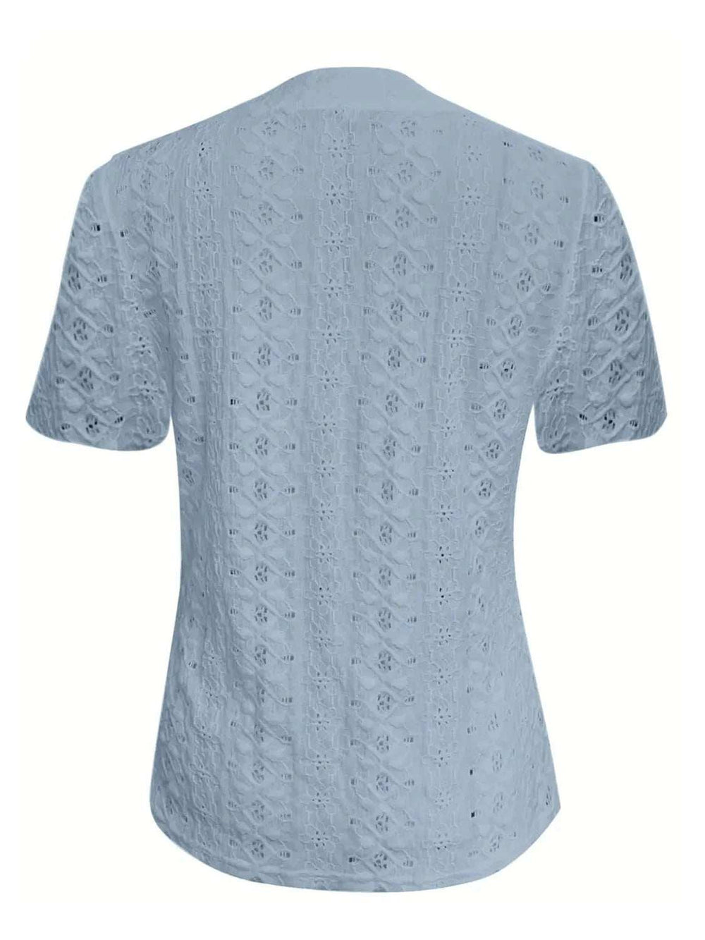 Openwork Notched Short Sleeve Top - Trendsi - Flyclothing LLC