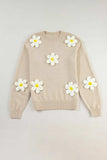 Crochet Flower Round Neck Long Sleeve Sweater - Trendsi - Flyclothing LLC