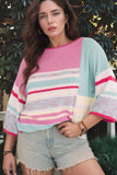 Contrast Round Neck Three-Quarter Sleeve Knit Top - Trendsi