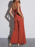 Ruched Wide Strap Jumpsuit with Pockets - Trendsi