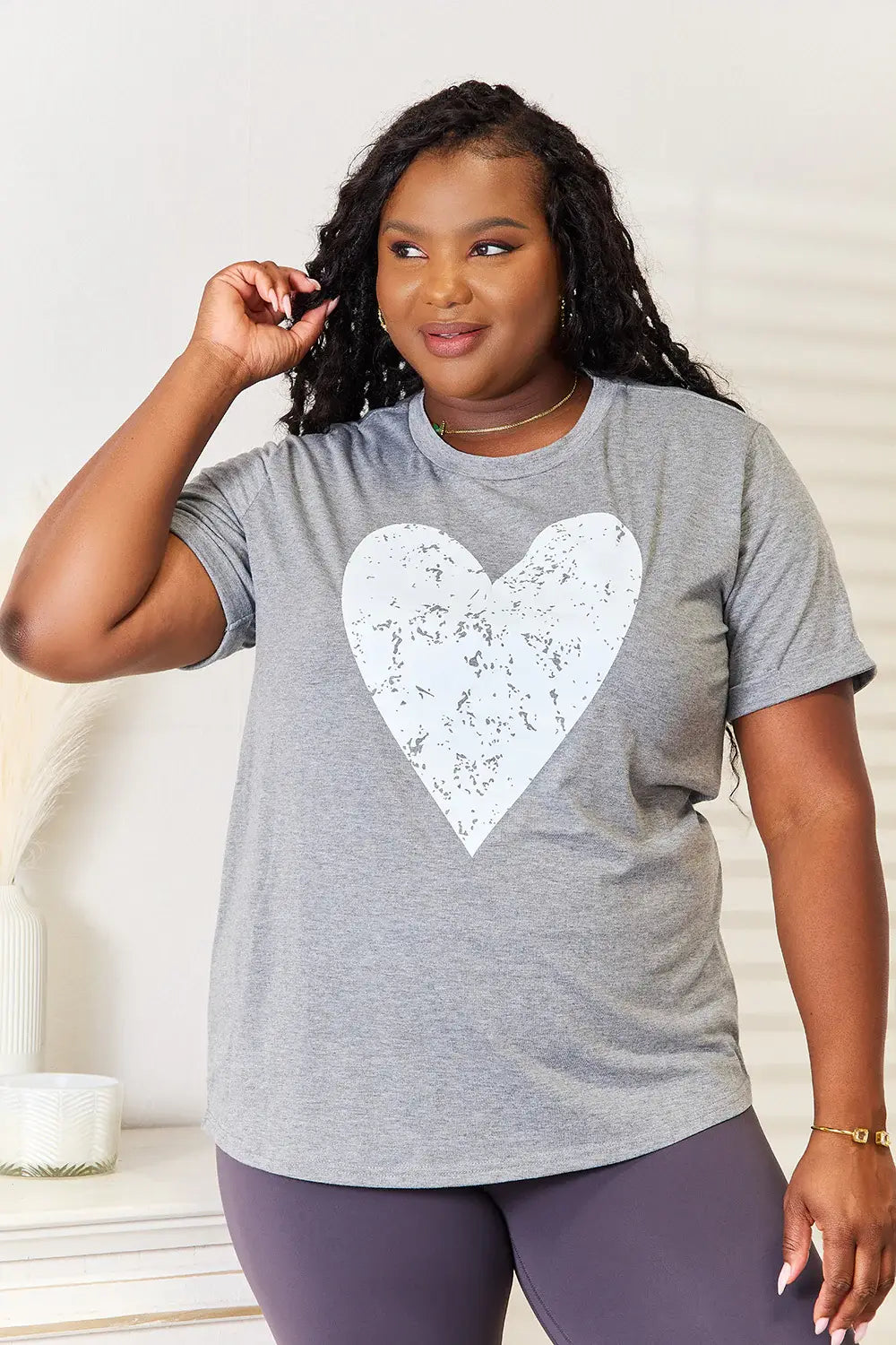 Simply Love Heart Graphic Cuffed Short Sleeve T-Shirt - Trendsi - Flyclothing LLC