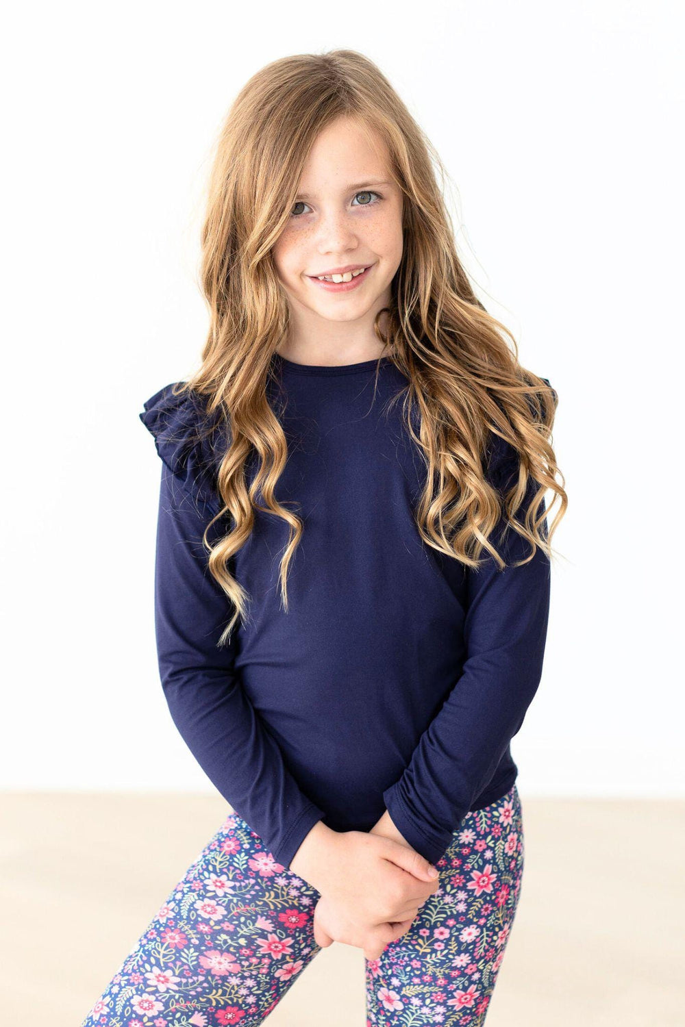 Navy L/S Ruffle Tee - Mila & Rose ®