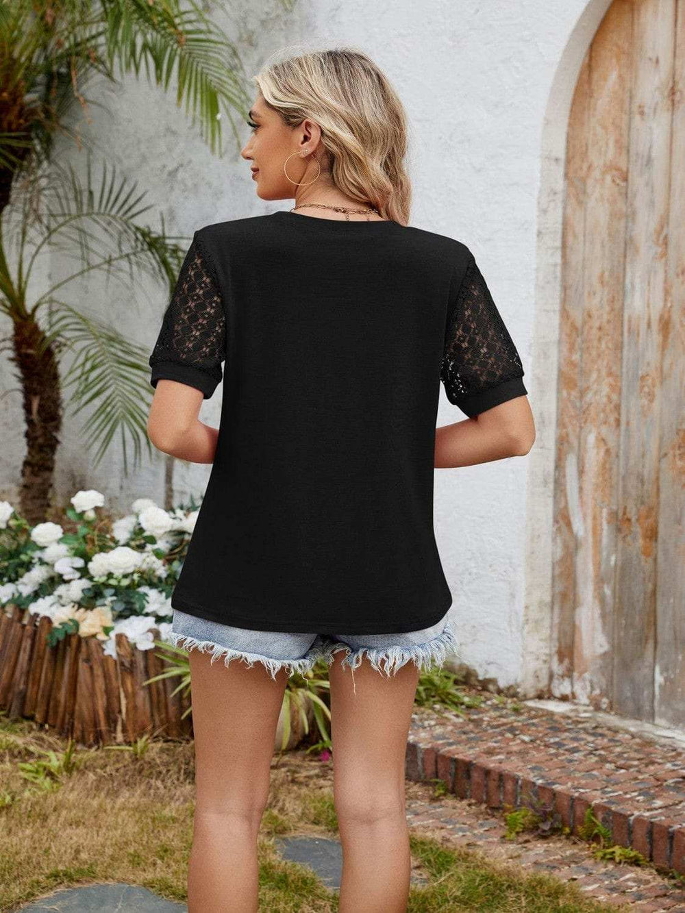 Round Neck Short Sleeve T-Shirt - Trendsi - Flyclothing LLC