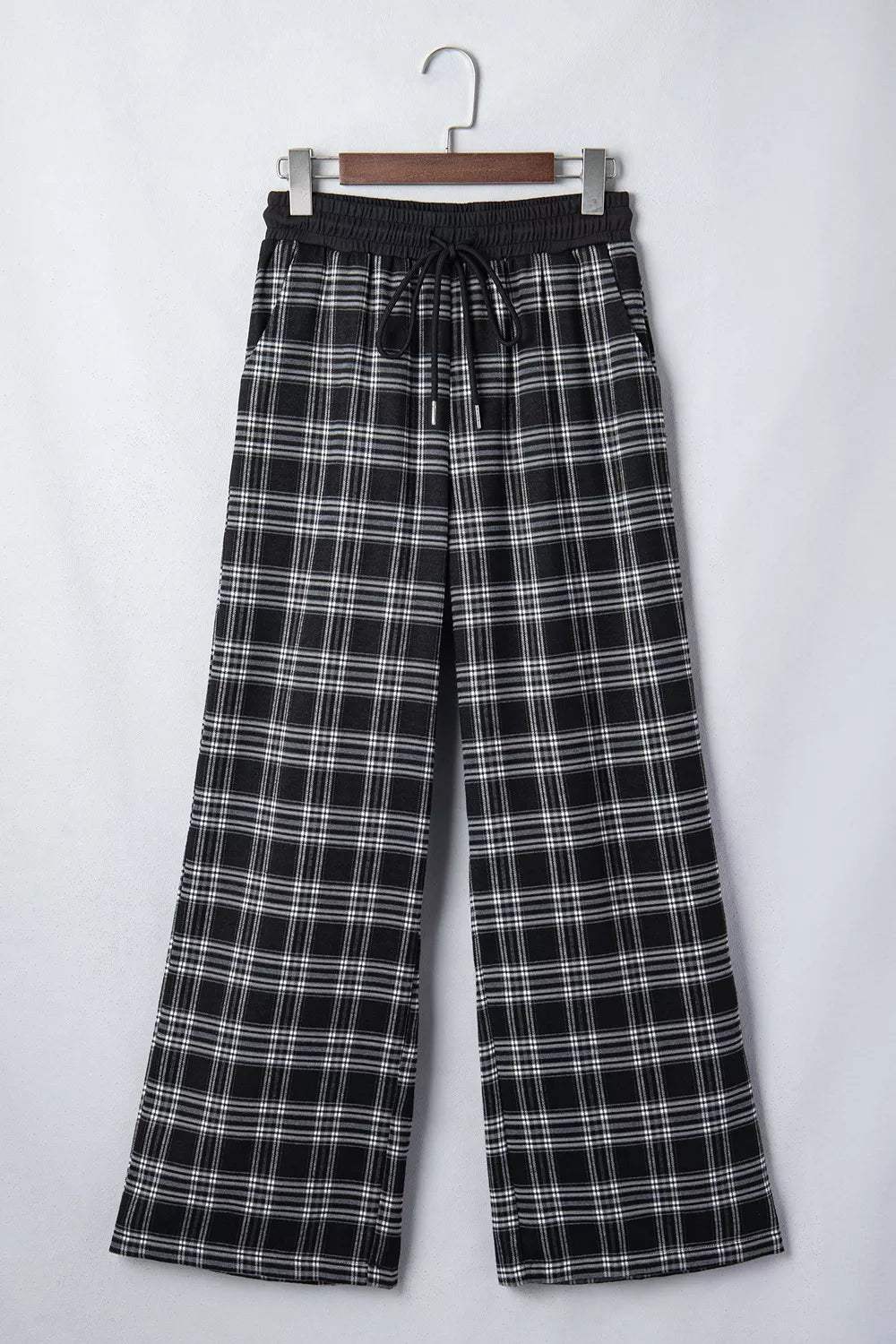 Plaid Wide-Leg Drawstring Pants - Trendsi - Flyclothing LLC
