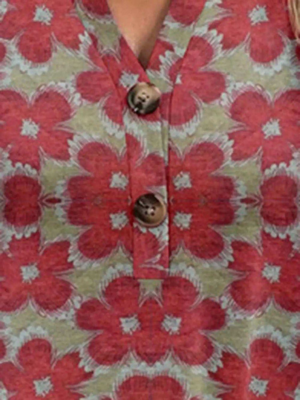 Full Size Printed Notched Short Sleeve Blouse - Trendsi - Flyclothing LLC