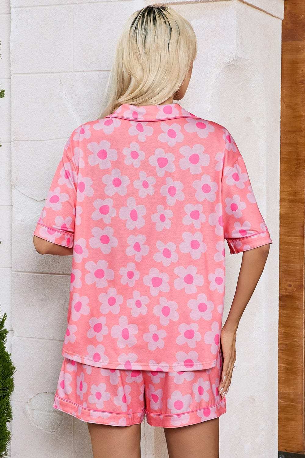 Pocketed Flower Half Sleeve Top and Shorts Lounge Set - Trendsi - Flyclothing LLC