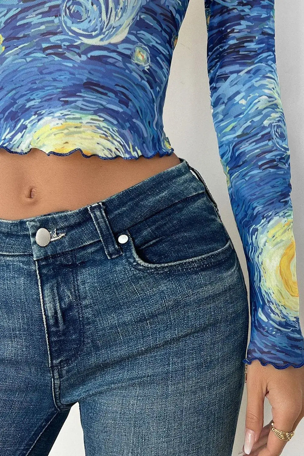 Starry Sky Cropped Mesh T-Shirt - Trendsi - Flyclothing LLC