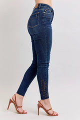 Judy Blue Full Size Embroidered High Rise Skinny Jeans Plus Size - Trendsi - Flyclothing LLC
