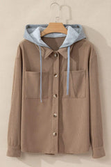 Drawstring Button Up Long Sleeve Hooded Jacket - Trendsi - Flyclothing LLC