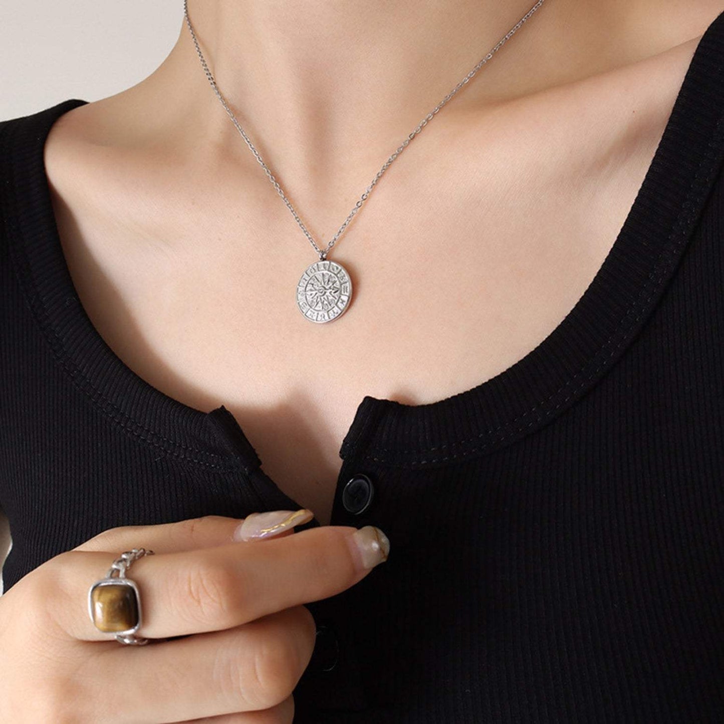 Zircon Titanium Steel Timepiece Shape Necklace - Trendsi - Flyclothing LLC