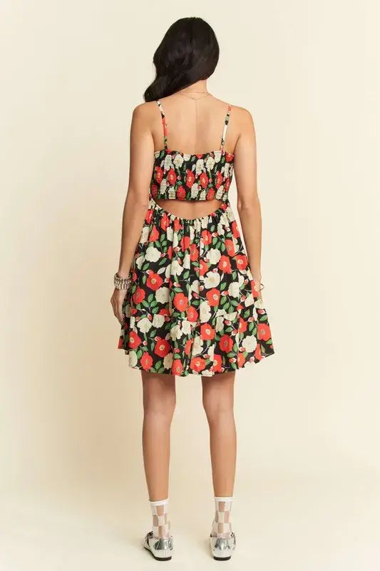 Davi & Dani Floral Scalloped Cutout Back Mini Dress - Trendsi - Flyclothing LLC