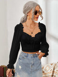 Mesh Sweetheart Neck Flounce Sleeve Top - Trendsi - Flyclothing LLC