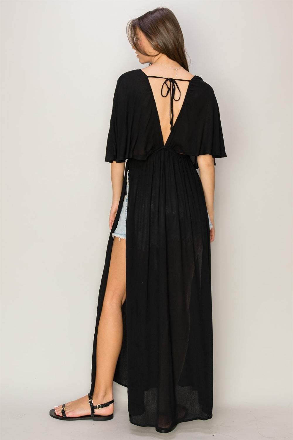 HYFVE Tie Back Maxi Split Cover Up Dress - Trendsi - Flyclothing LLC