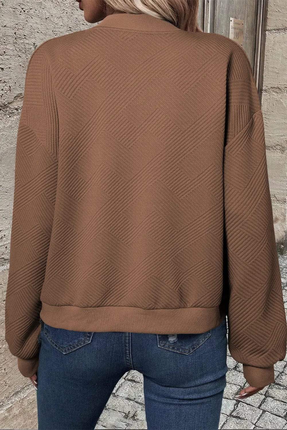 Textured Zip Up Baseball Collar Jacket - Trendsi - Flyclothing LLC